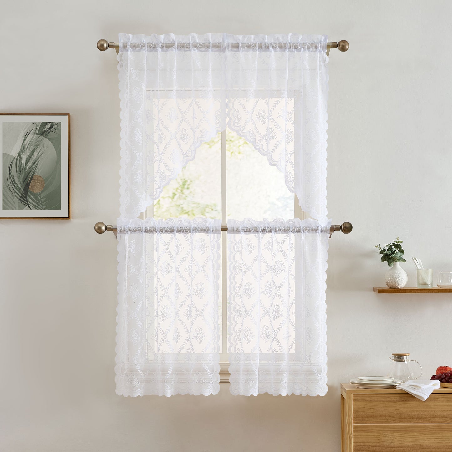 Isabella Floral Sheer Rod Pocket Lace Swags