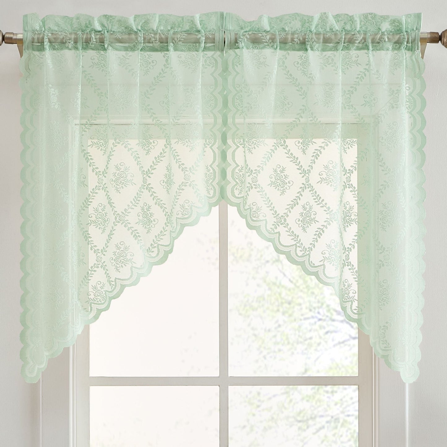 Isabella Floral Sheer Rod Pocket Lace Swags