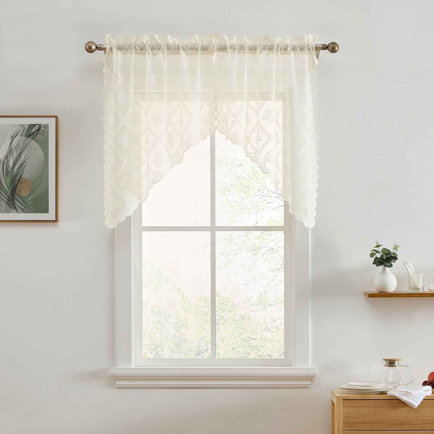 Isabella Floral Sheer Rod Pocket Lace Swags