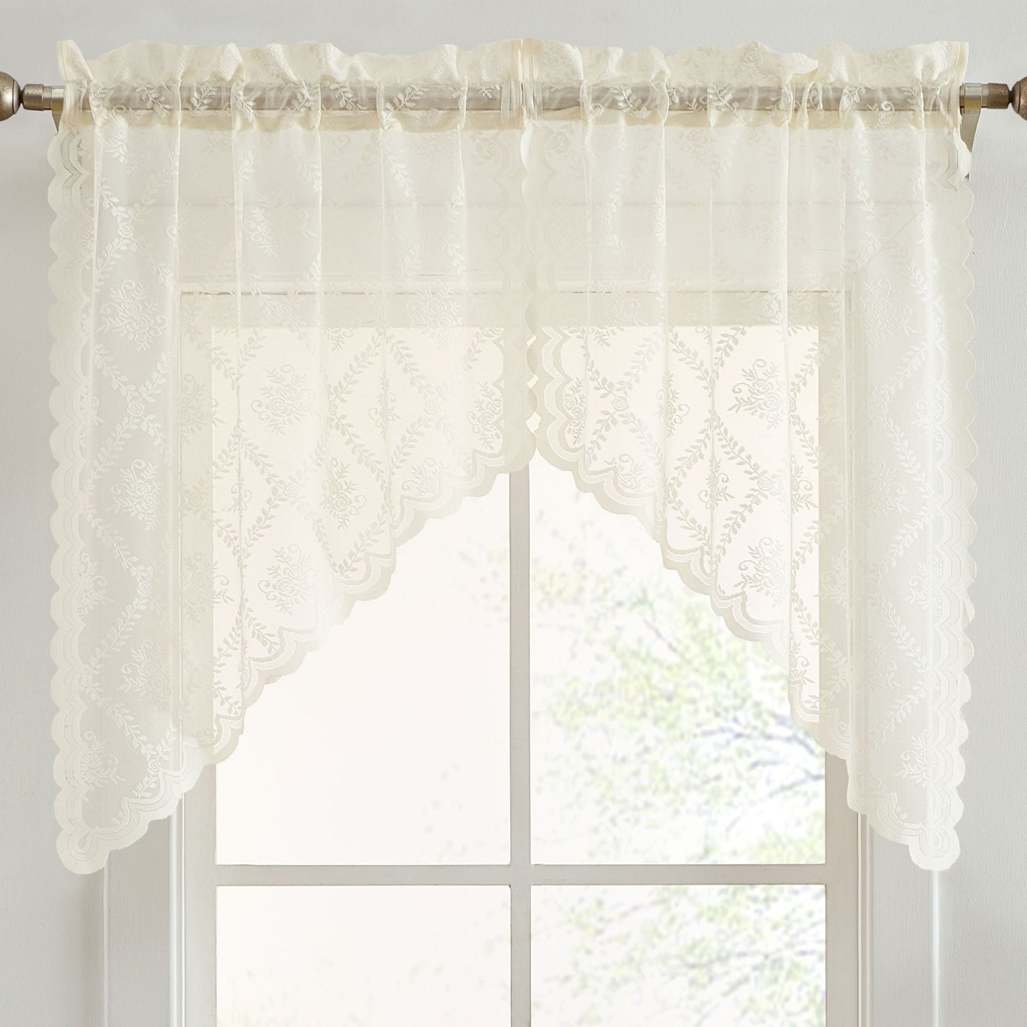 Isabella Floral Sheer Rod Pocket Lace Swags