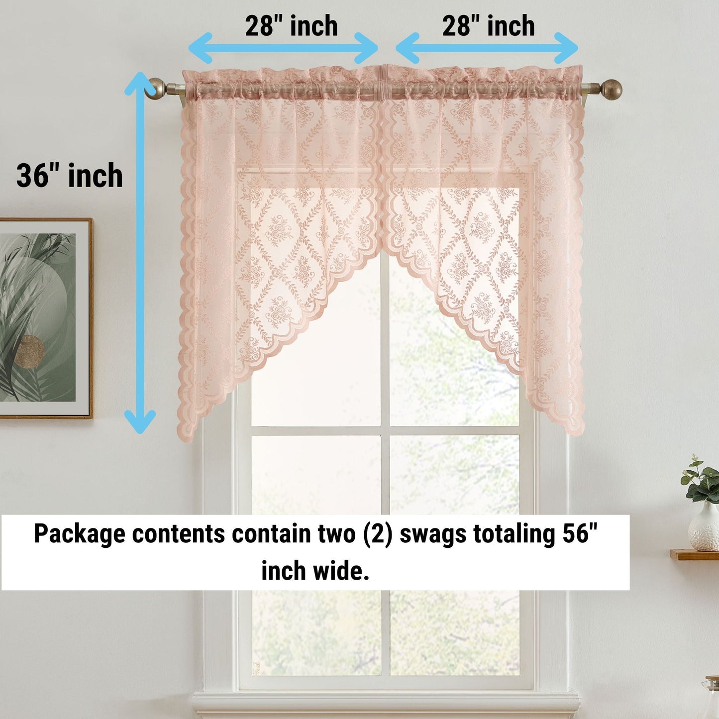 Isabella Floral Sheer Rod Pocket Lace Swags