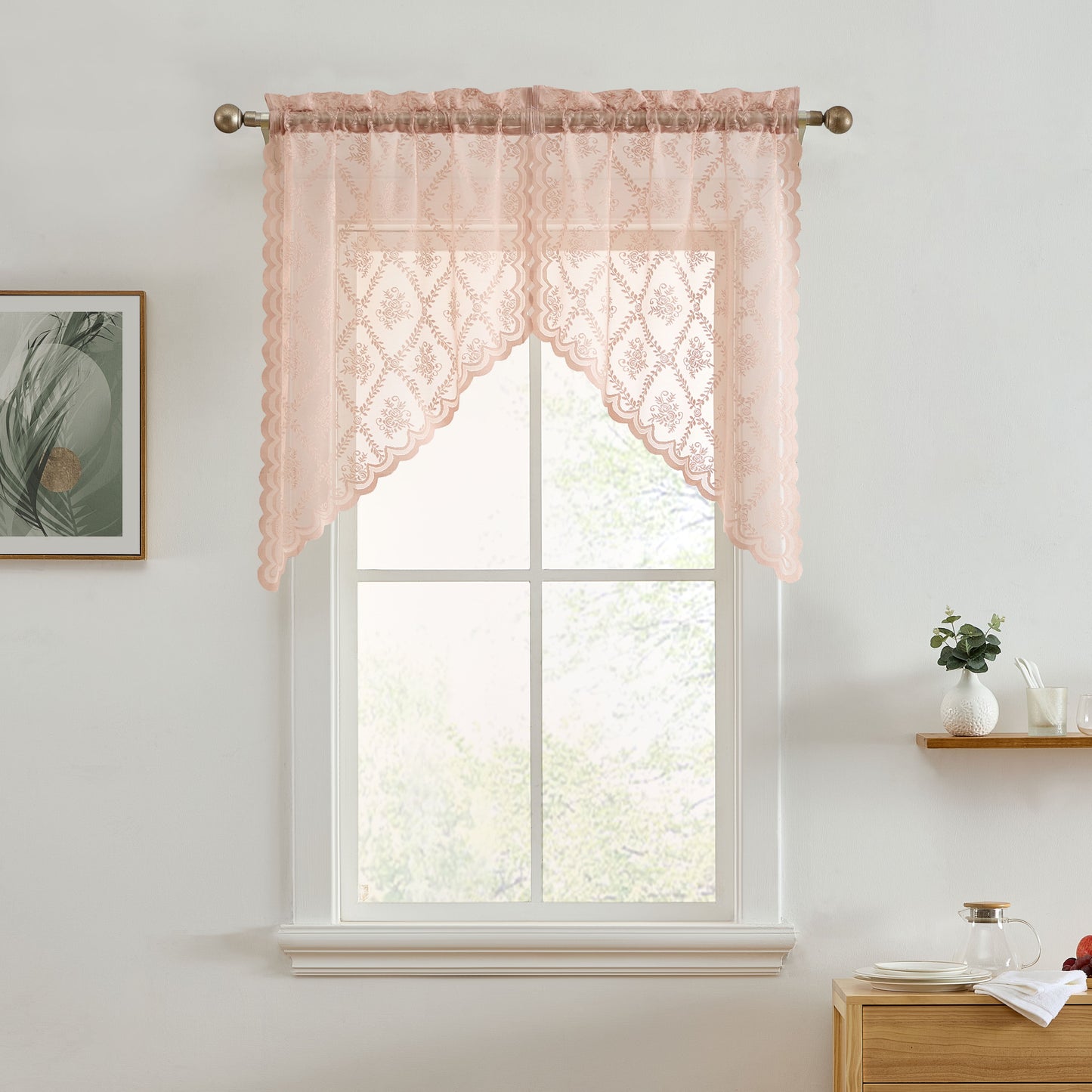 Isabella Floral Sheer Rod Pocket Lace Swags