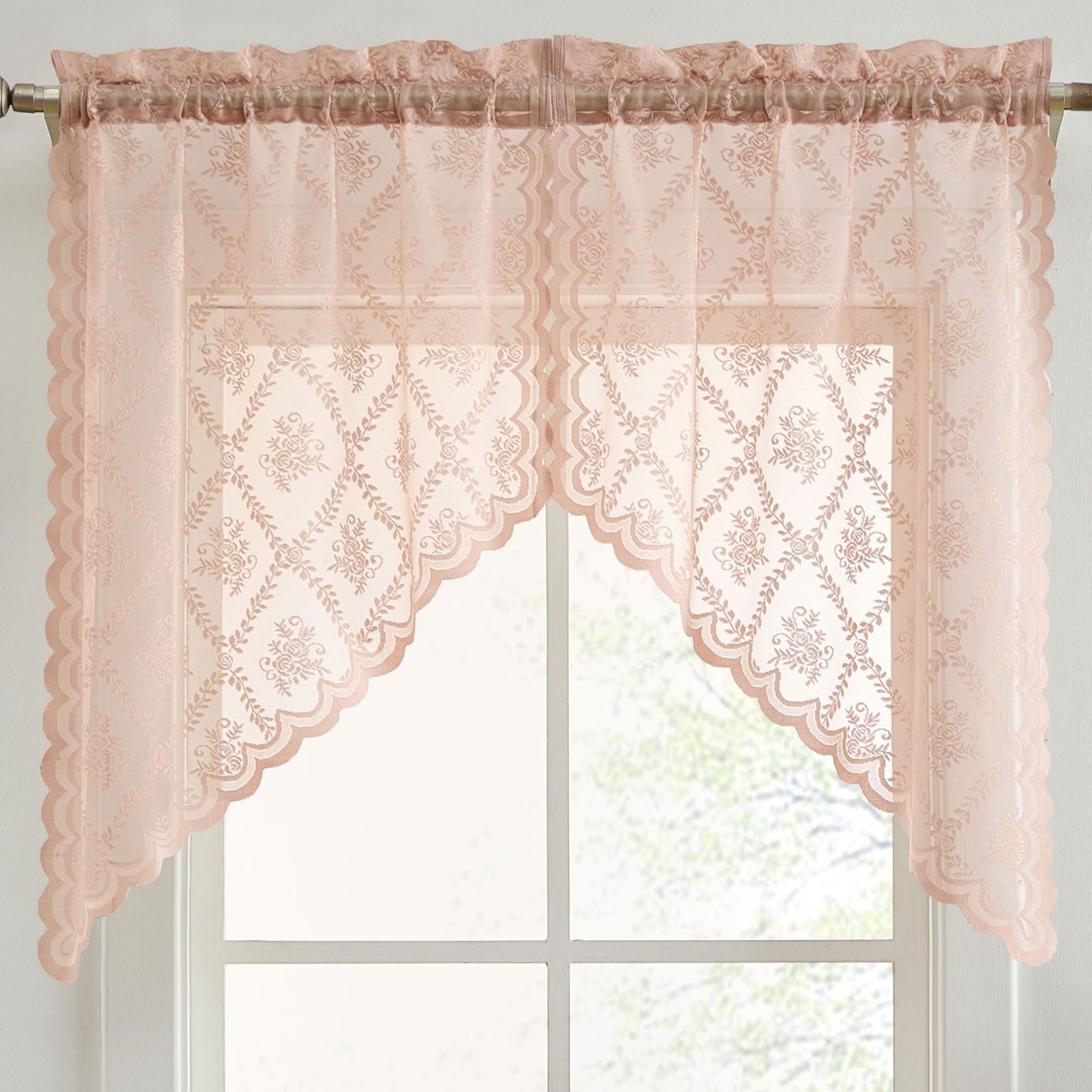 Isabella Floral Sheer Rod Pocket Lace Swags
