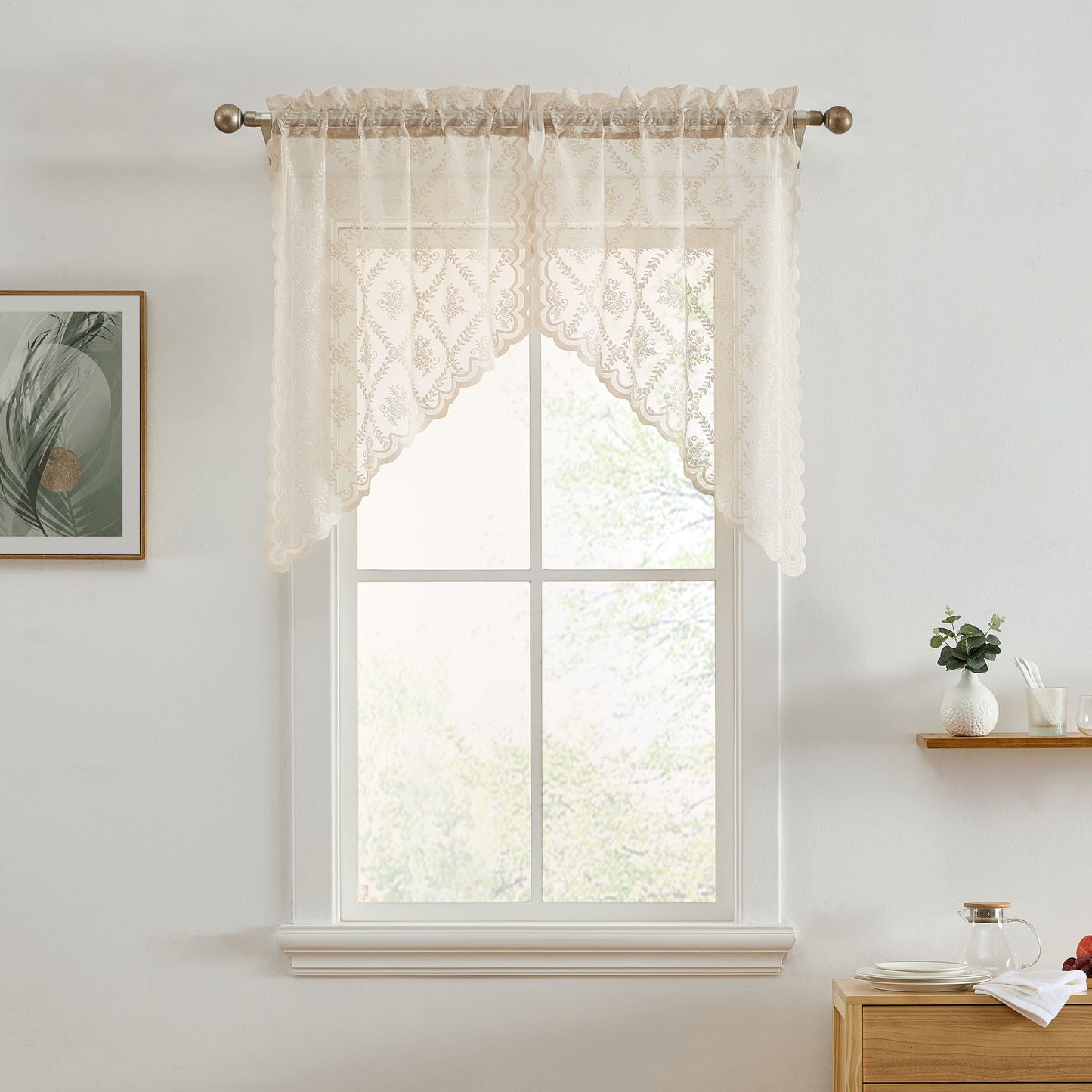 Isabella Floral Sheer Rod Pocket Lace Swags
