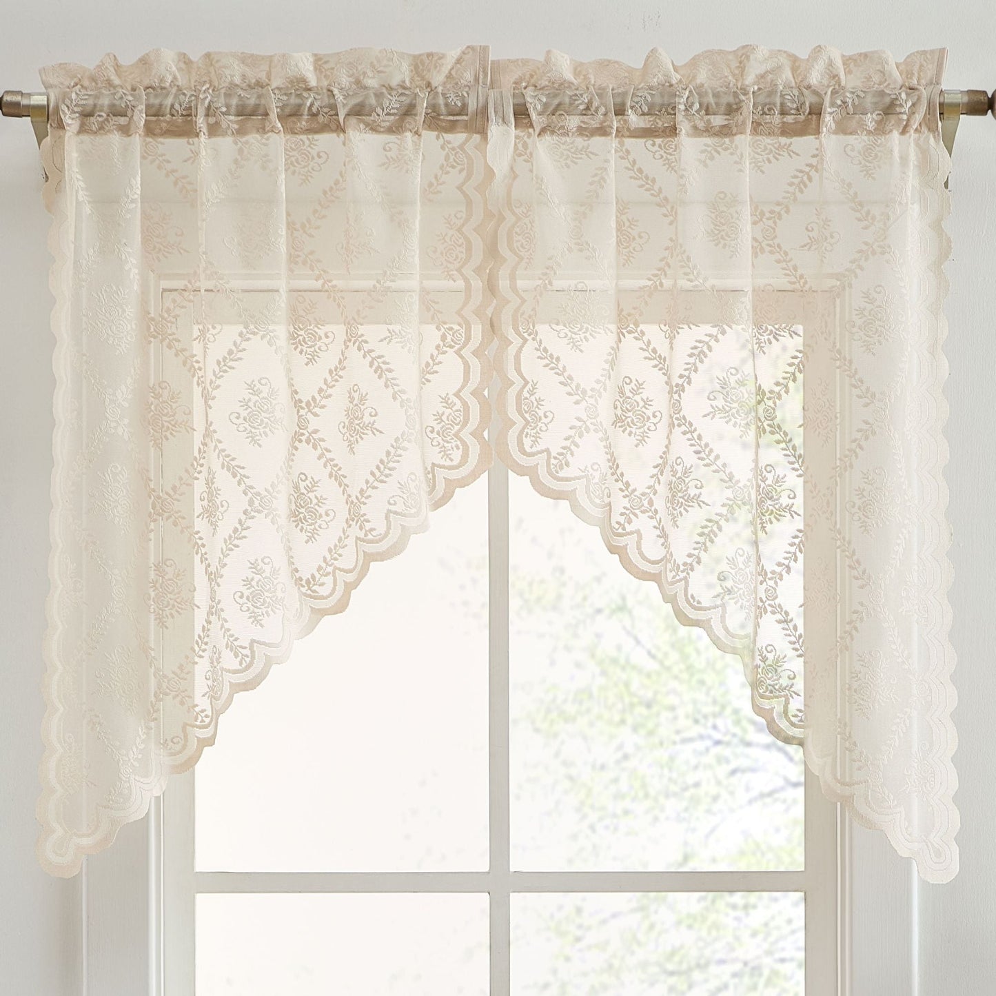 Isabella Floral Sheer Rod Pocket Lace Swags