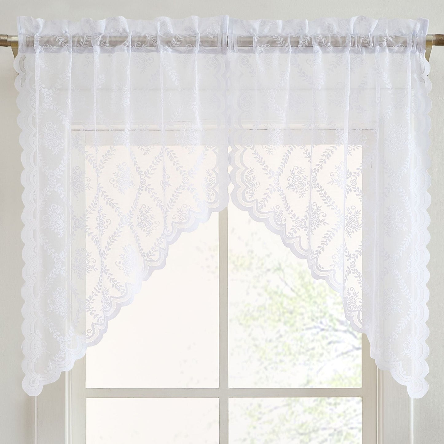 Isabella Floral Sheer Rod Pocket Lace Swags