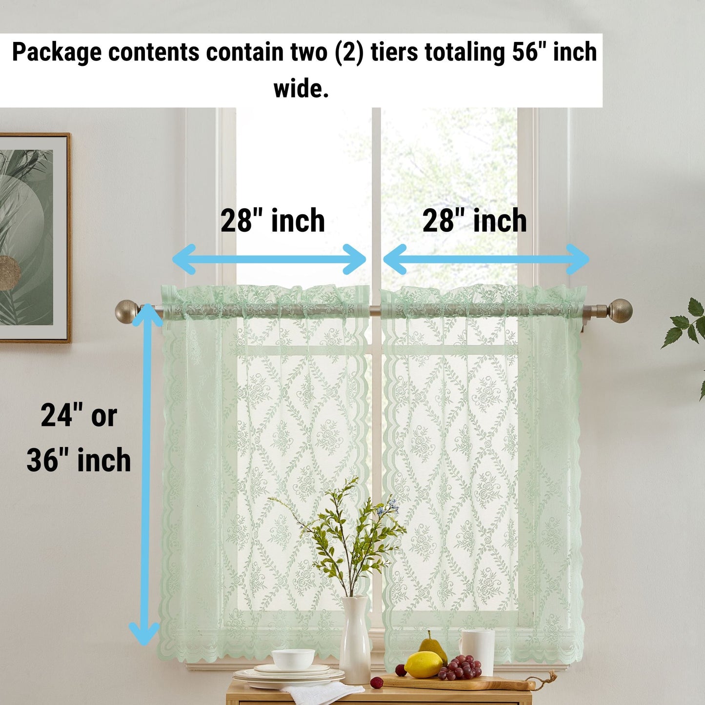 Isabella Floral Sheer Rod Pocket Lace Tiers