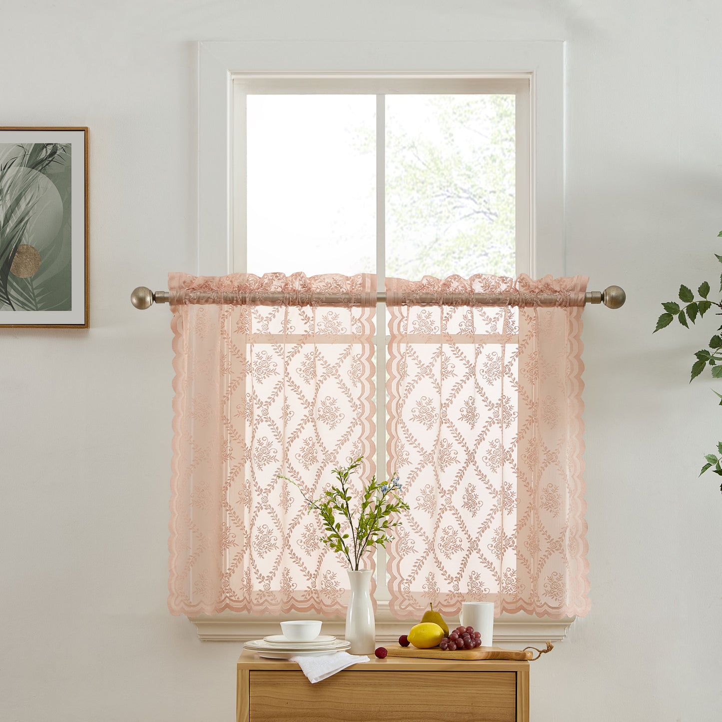 Isabella Floral Sheer Rod Pocket Lace Tiers
