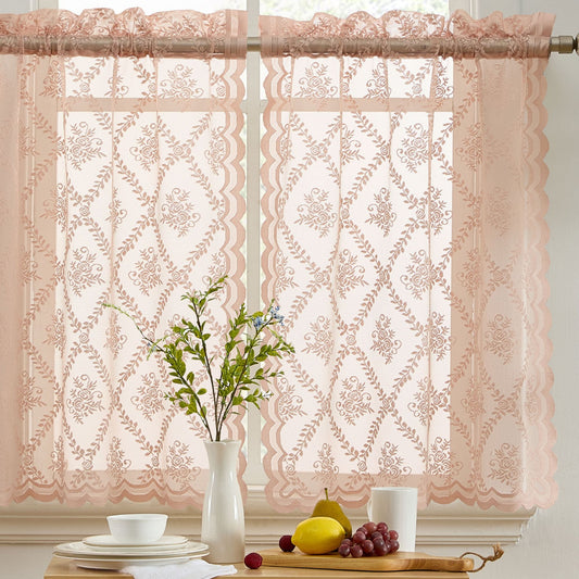 Isabella Floral Sheer Rod Pocket Lace Tiers