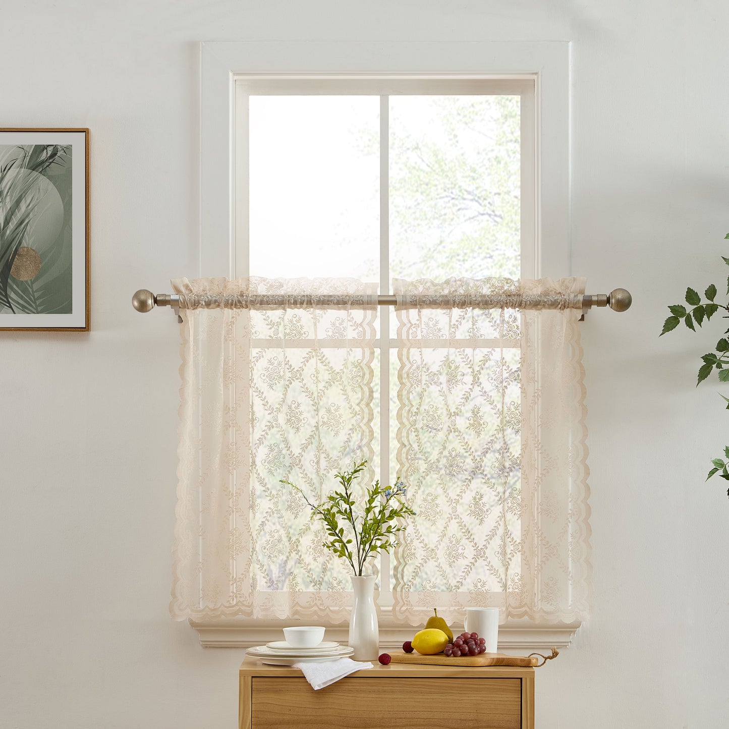 Isabella Floral Sheer Rod Pocket Lace Tiers