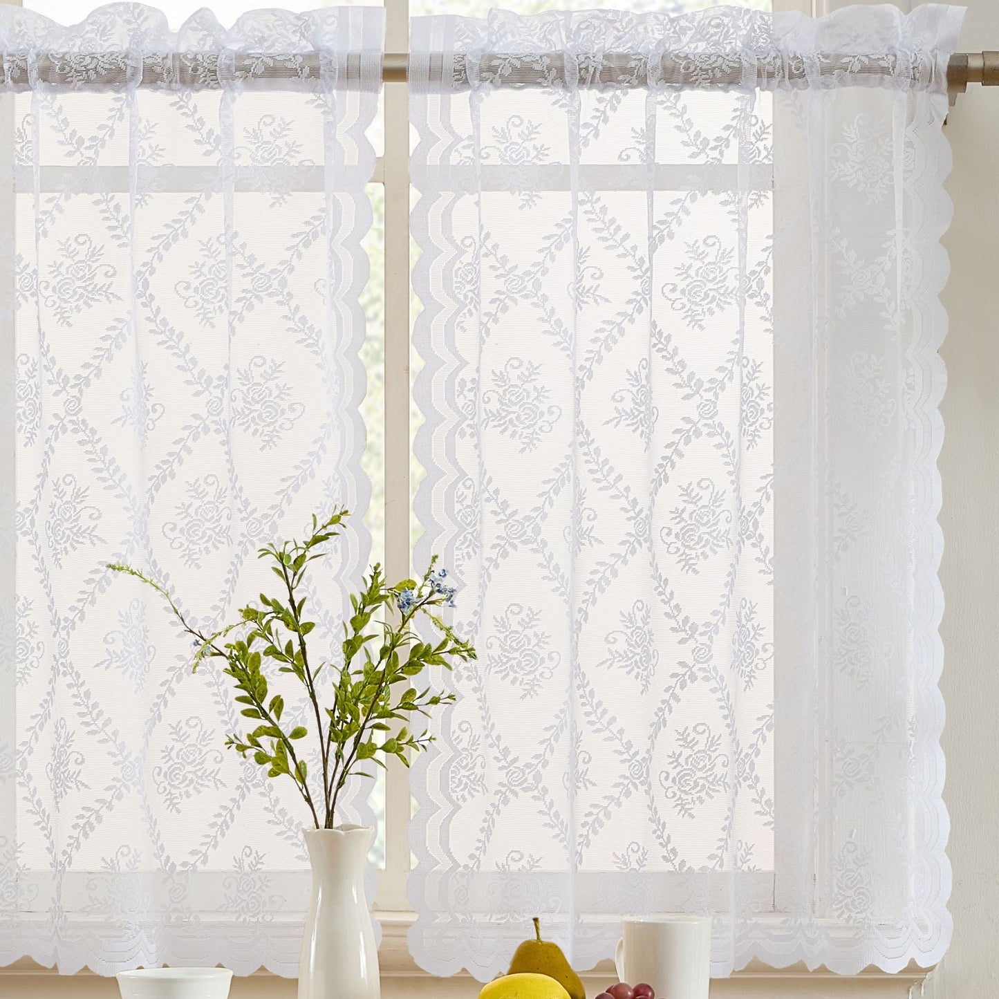 Isabella Floral Sheer Rod Pocket Lace Tiers