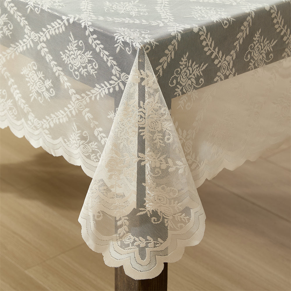 Isabella Floral Lace Fabric Round Tablecloth