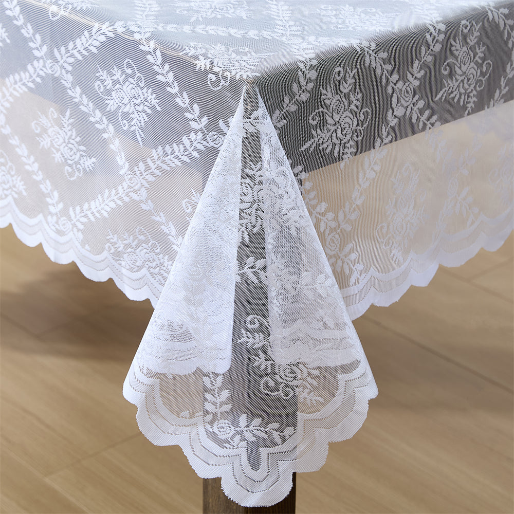 Isabella Floral Lace Fabric Rectangle Tablecloth
