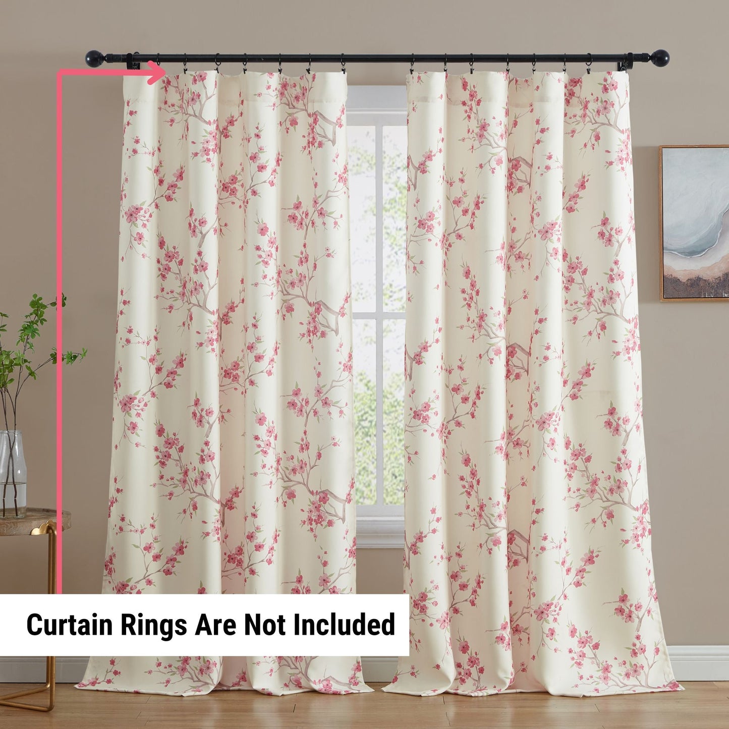 Jasmine Floral Room Darkening Rod Pocket Curtain Panels