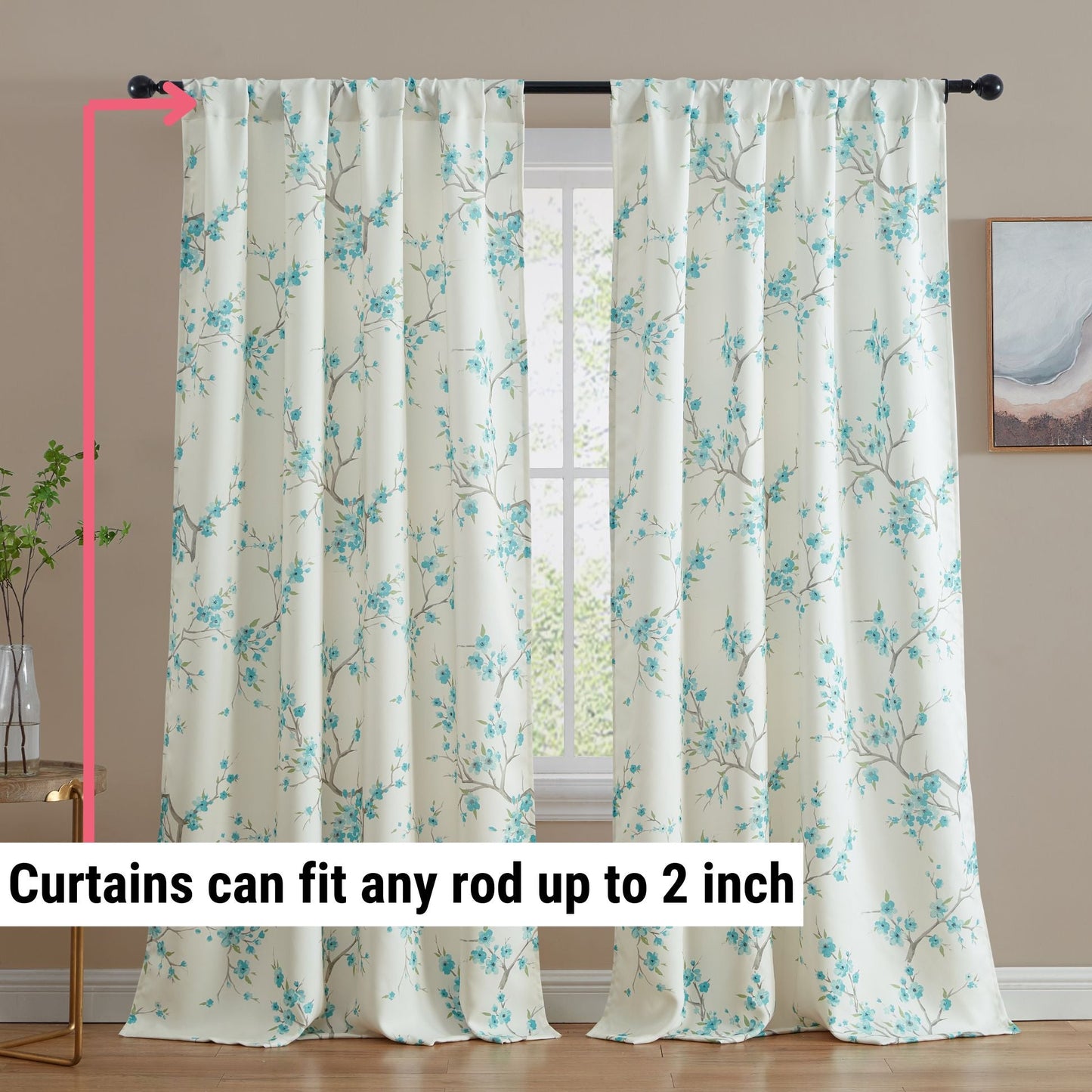 Jasmine Floral Room Darkening Rod Pocket Curtain Panels