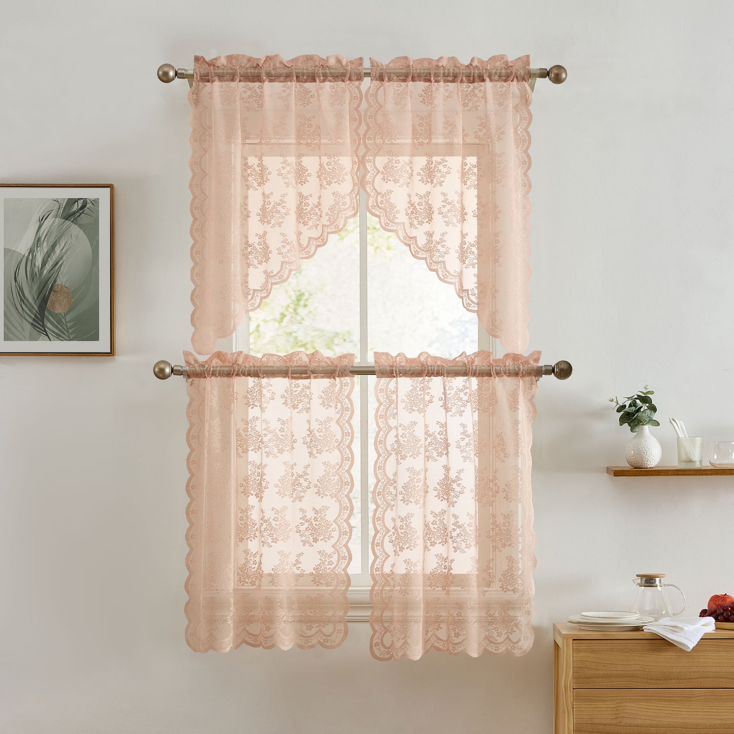 Jolene Floral Sheer Rod Pocket Lace Swags