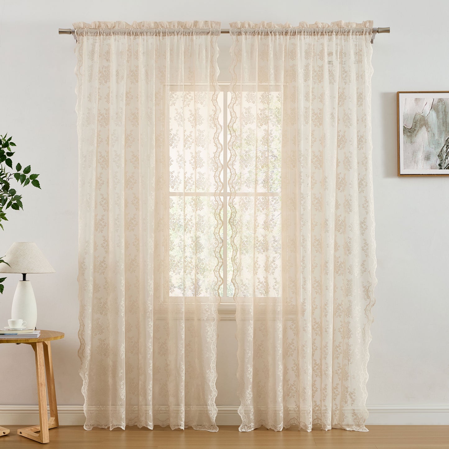 Jolene Floral Sheer Rod Pocket Curtains
