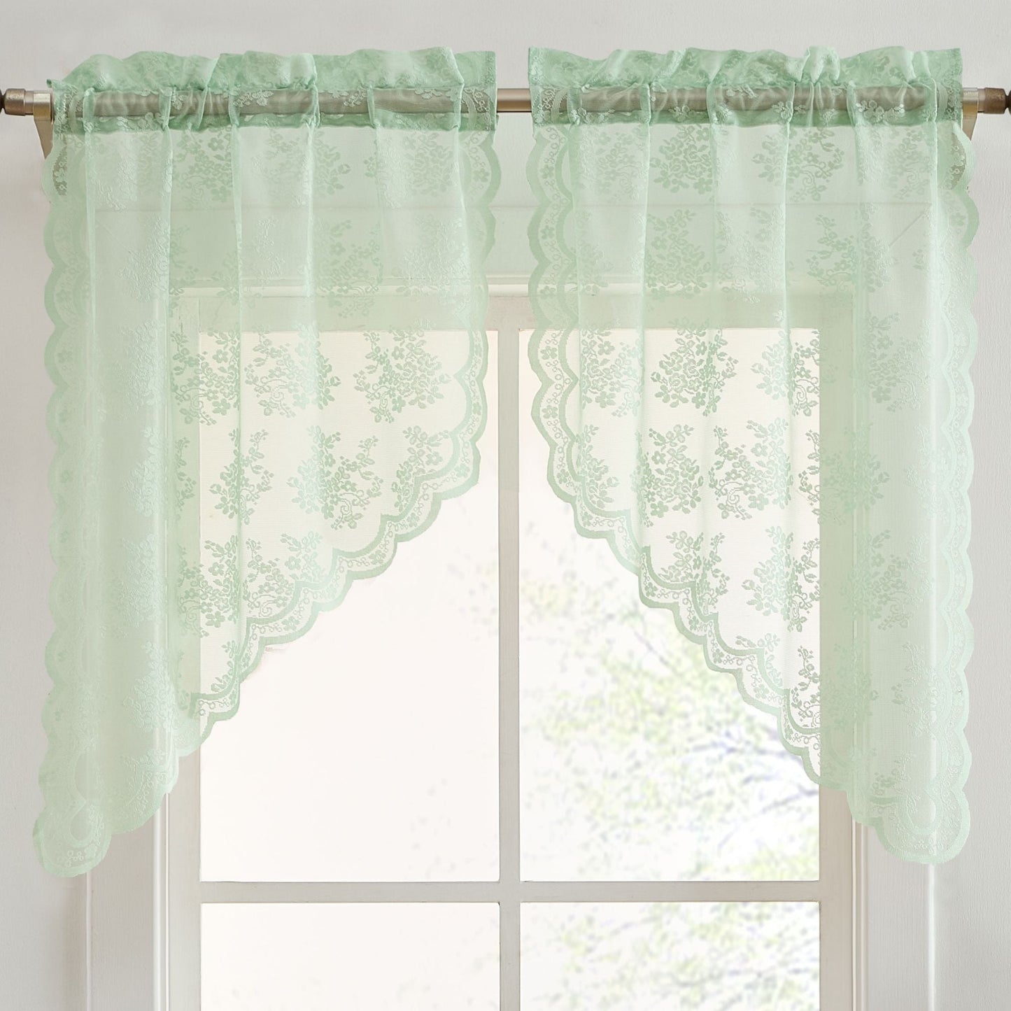 Jolene Floral Sheer Rod Pocket Lace Swags