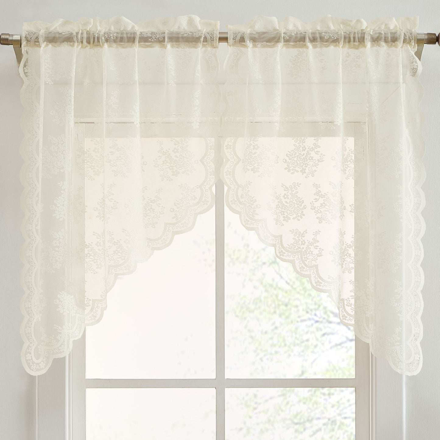 Jolene Floral Sheer Rod Pocket Lace Swags
