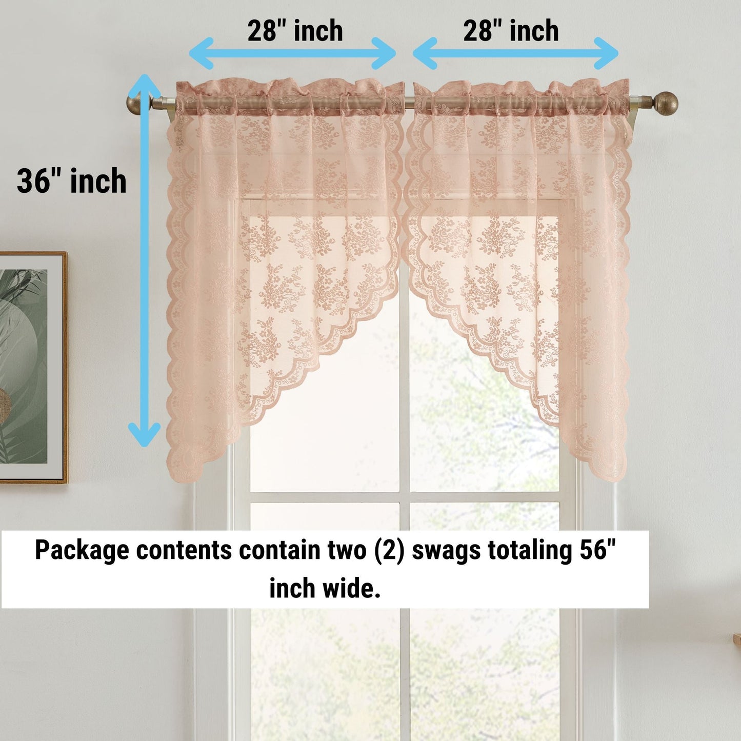 Jolene Floral Sheer Rod Pocket Lace Swags