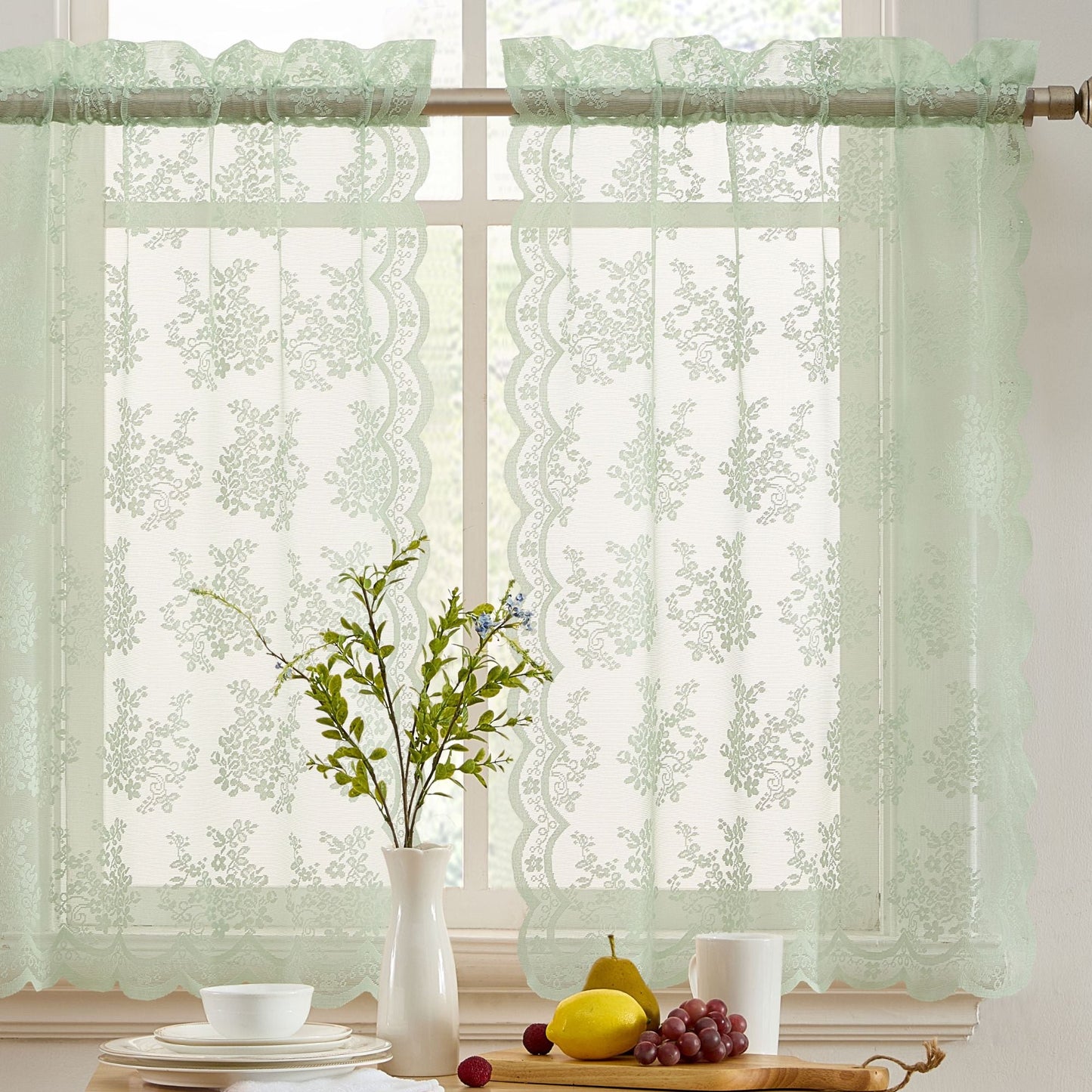Jolene Floral Sheer Rod Pocket Lace Tiers