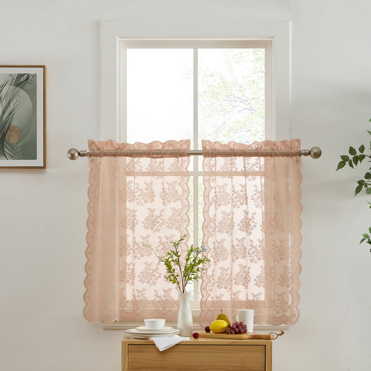Jolene Floral Sheer Rod Pocket Lace Tiers