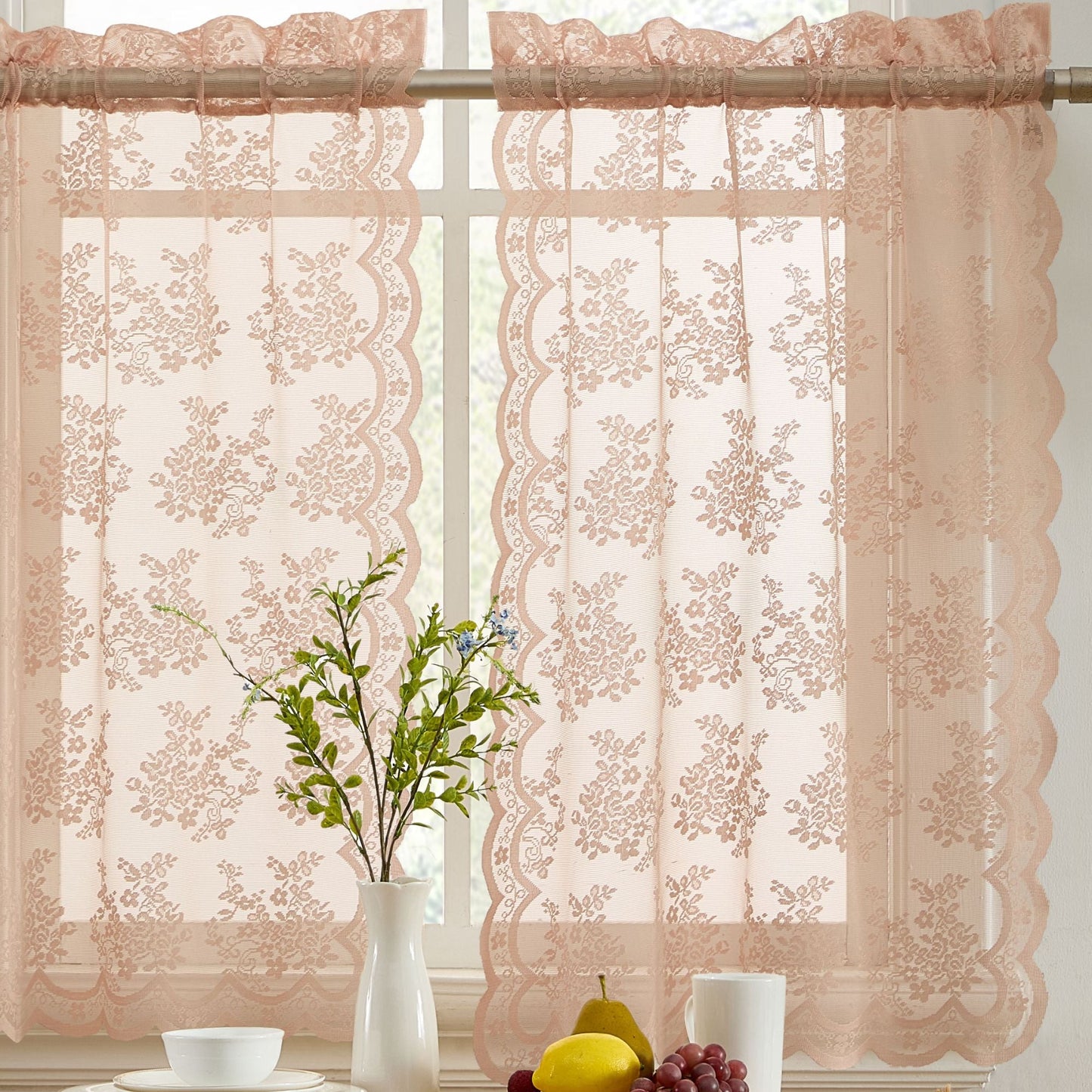 Jolene Floral Sheer Rod Pocket Lace Tiers