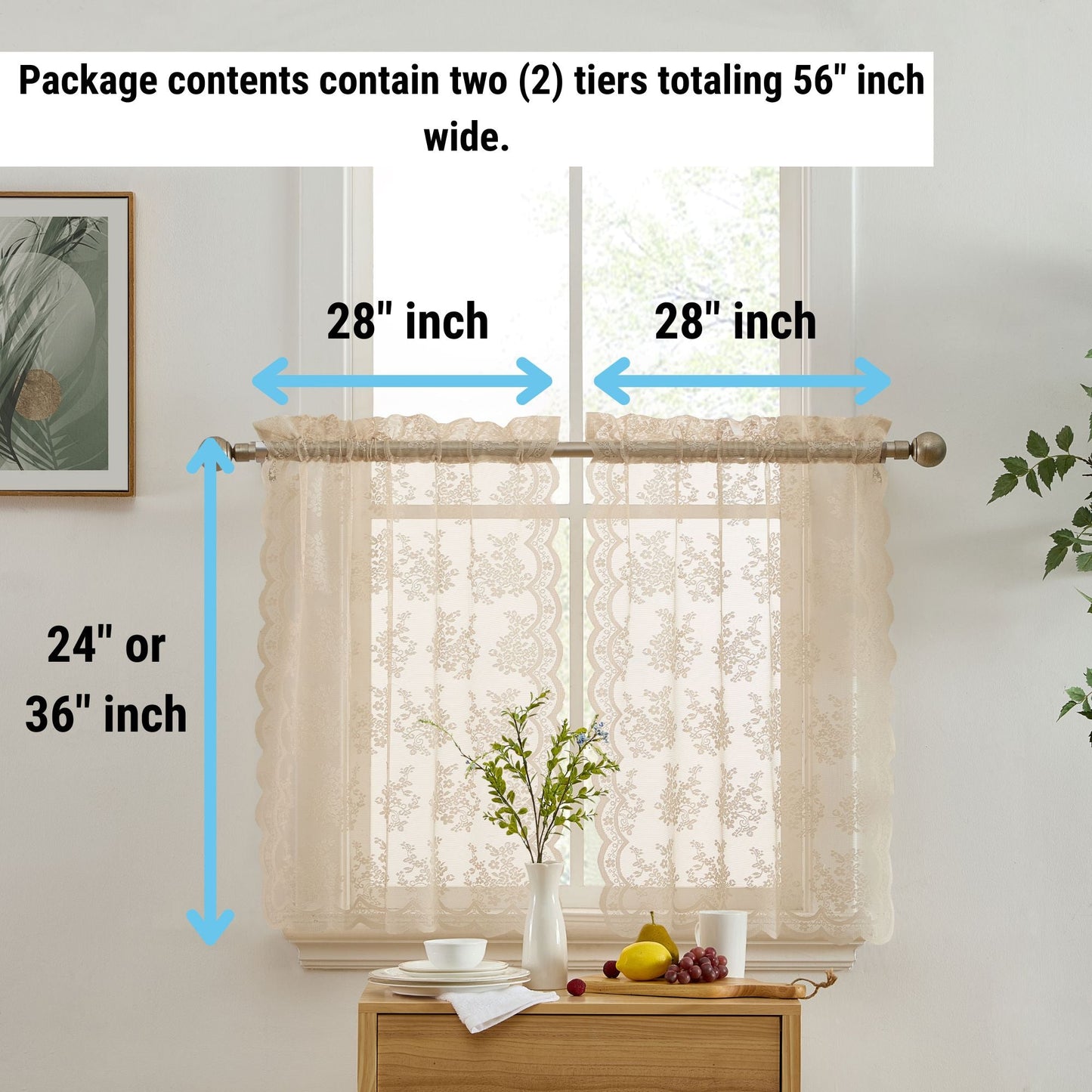 Jolene Floral Sheer Rod Pocket Lace Tiers