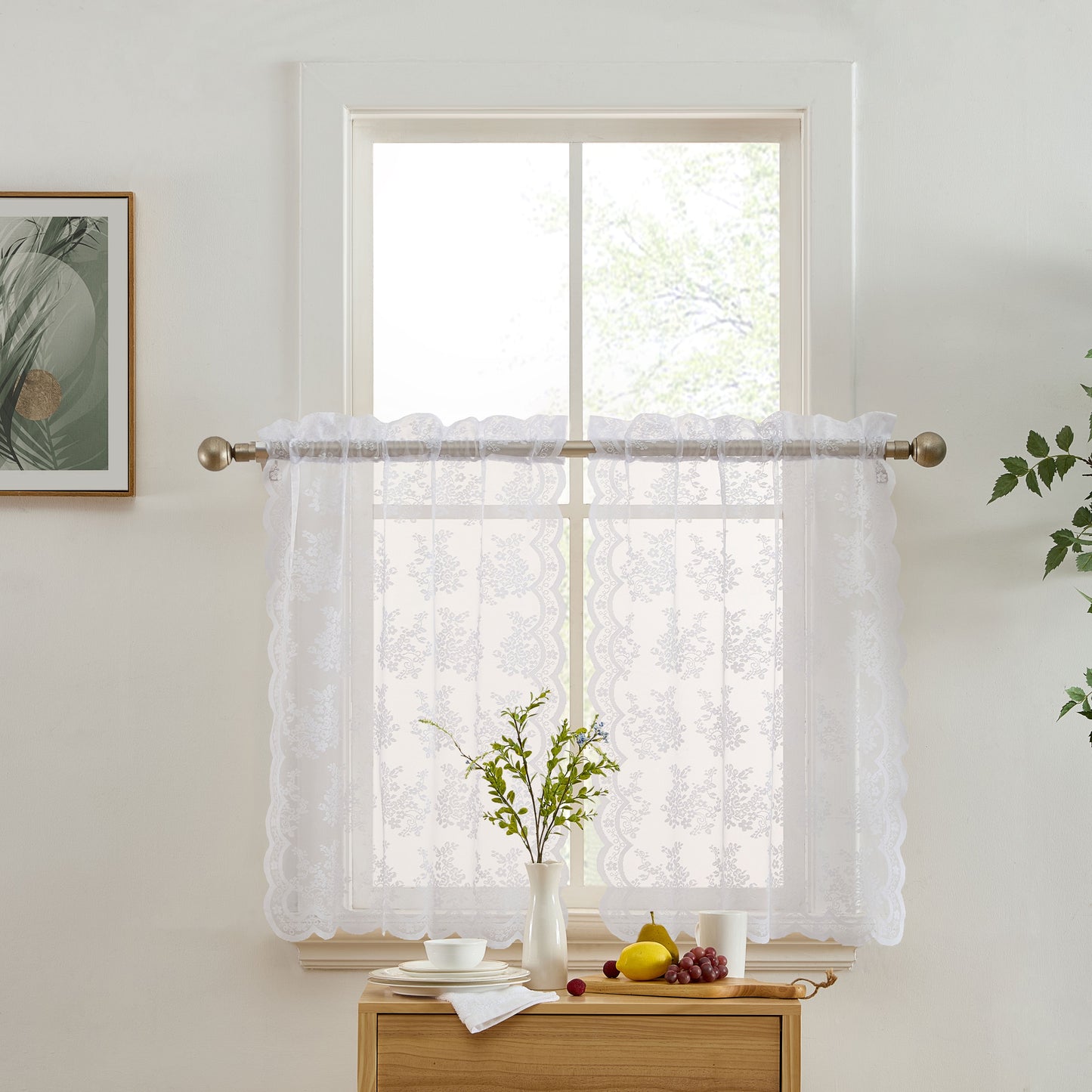 Jolene Floral Sheer Rod Pocket Lace Tiers