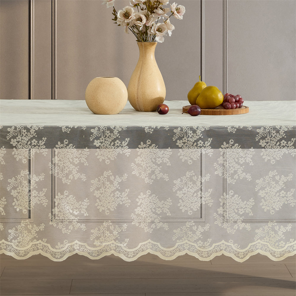 Jolene Floral Lace Fabric Rectangle Tablecloth