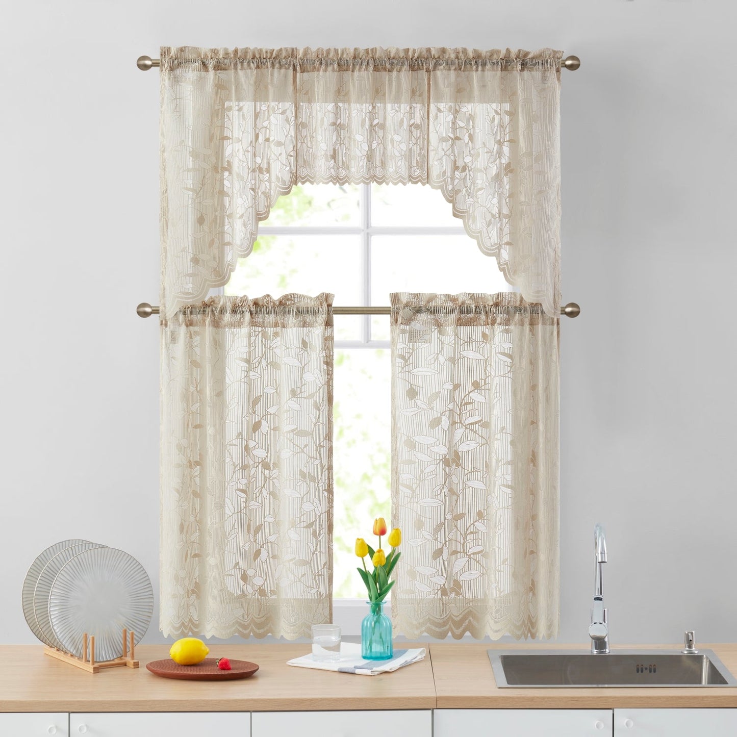 Joyce Semi Sheer Kitchen Curtain Swags