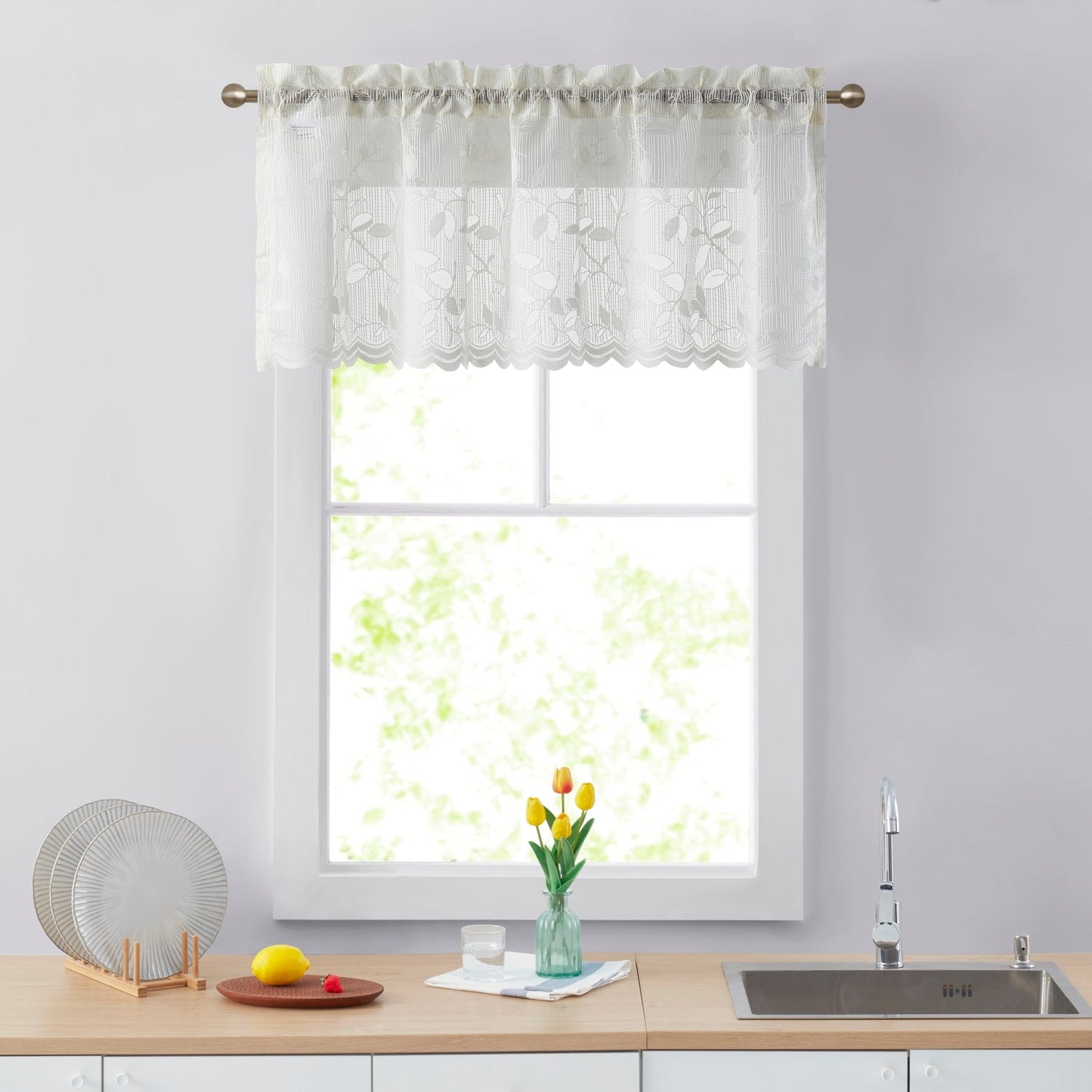 Joyce Semi Sheer Kitchen Curtain Valance