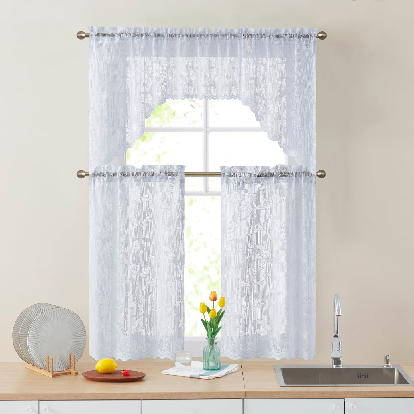 Joyce Semi Sheer Kitchen Curtain Swags