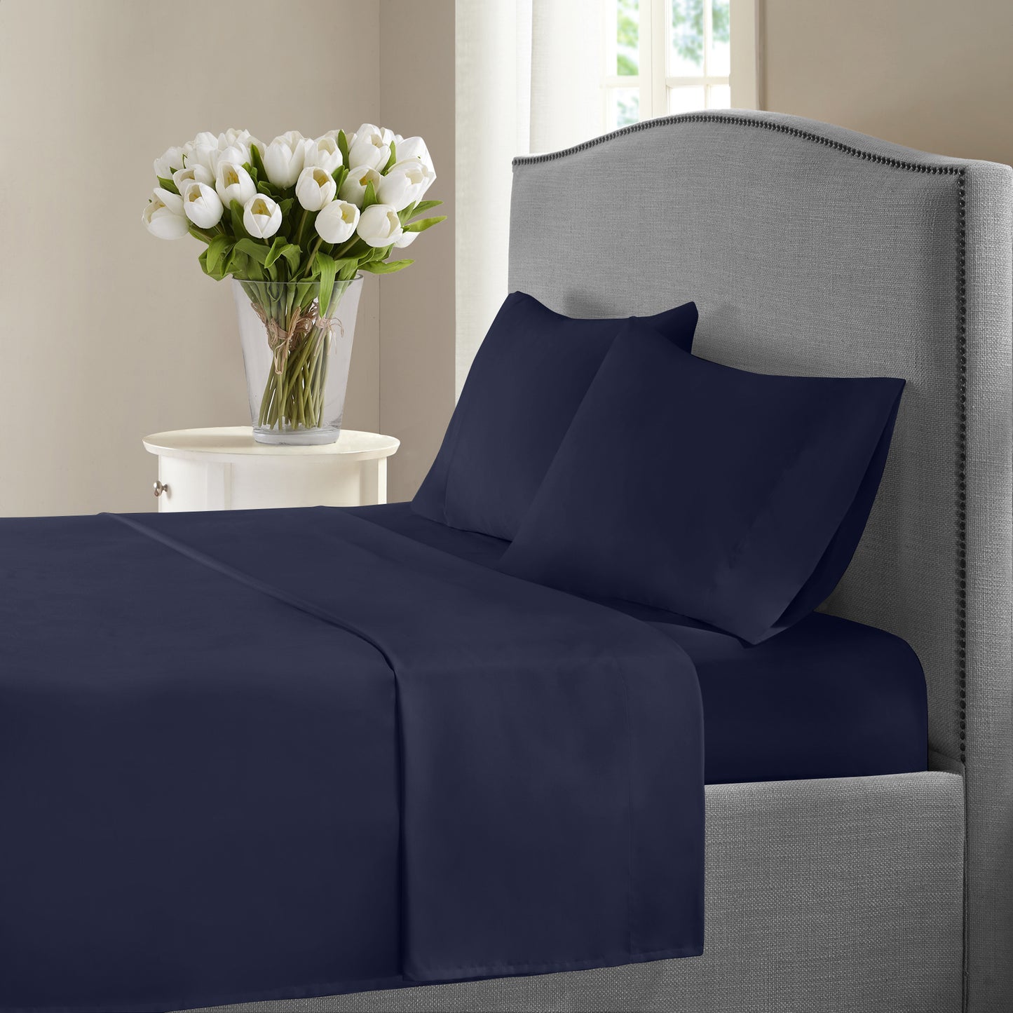 New York Collection 1200 Thread Count Solid Deep Pocket 100% Cotton Sheet Set