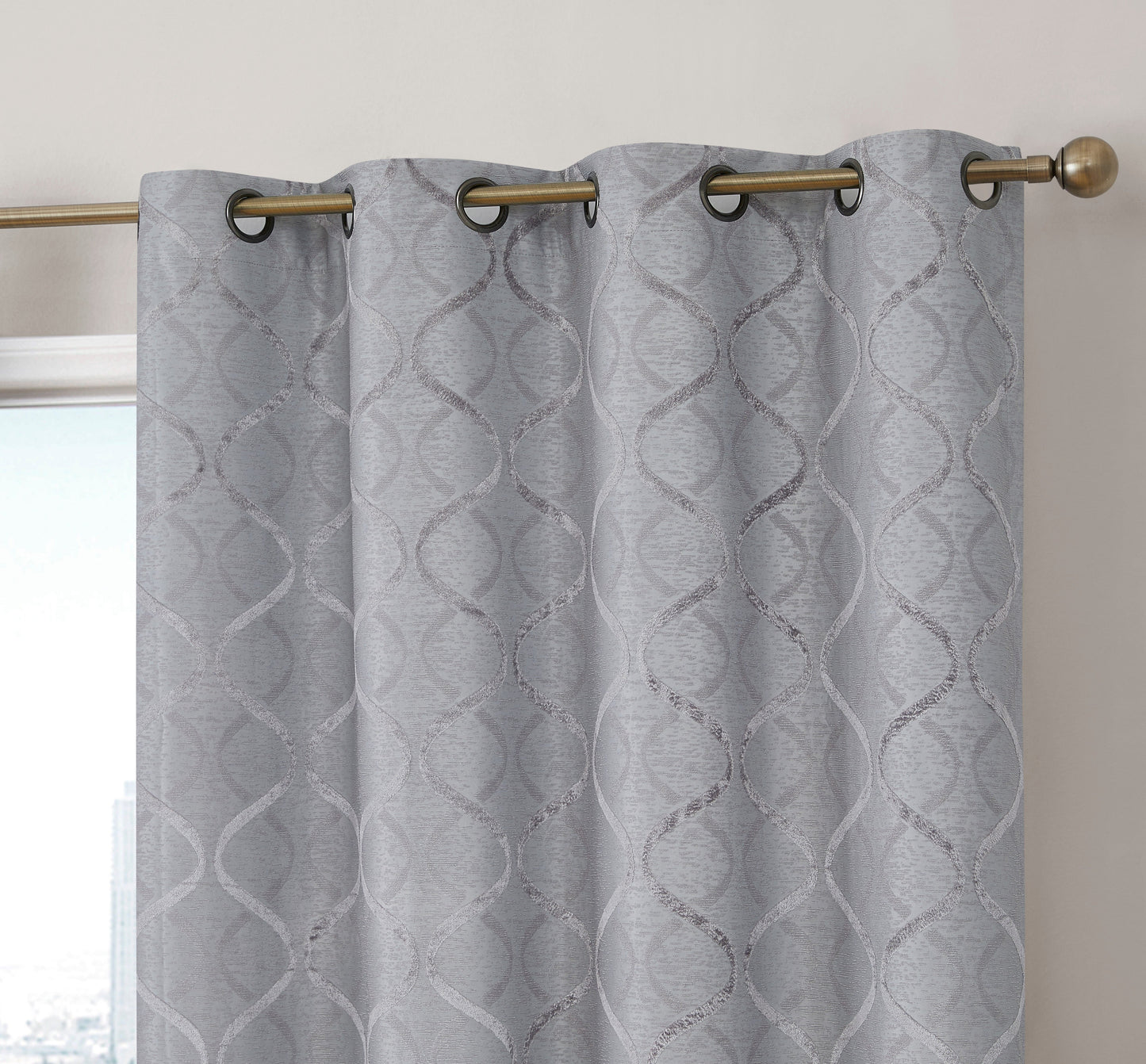 Versailles Lattice Flocked 100% Blackout Grommet Curtain Panels
