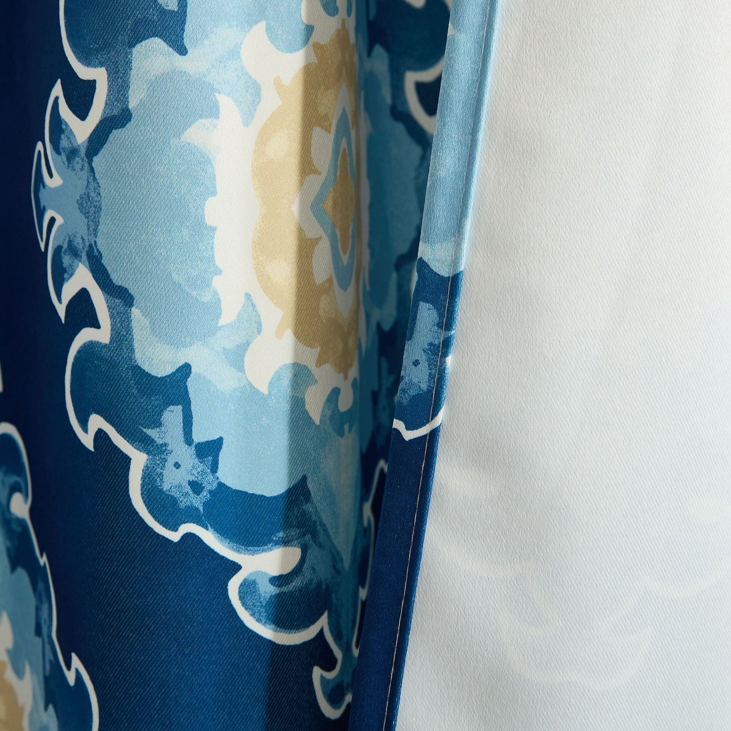 Liam Ogee Medallion Geometric Damask Grommet Room Darkening Window Curtains - Pair