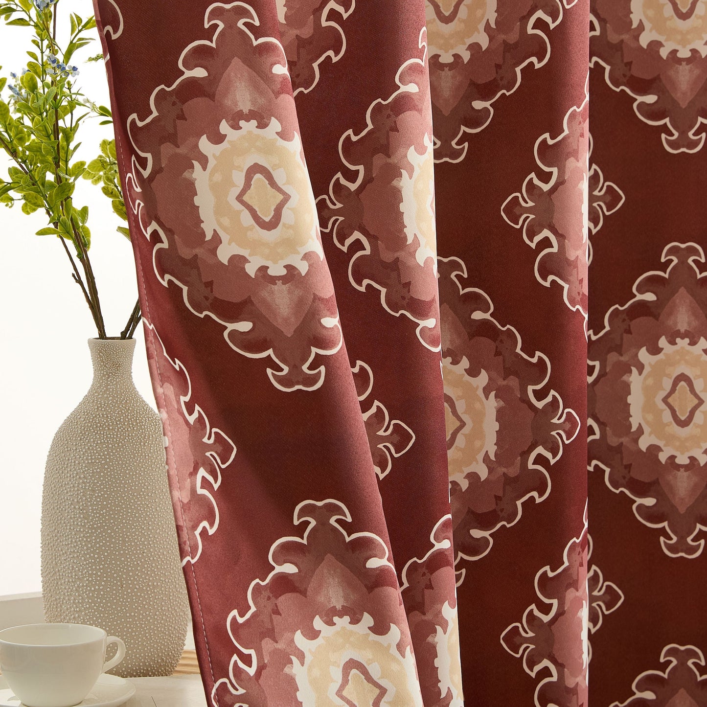 Liam Ogee Medallion Geometric Damask Grommet Room Darkening Window Curtains - Pair