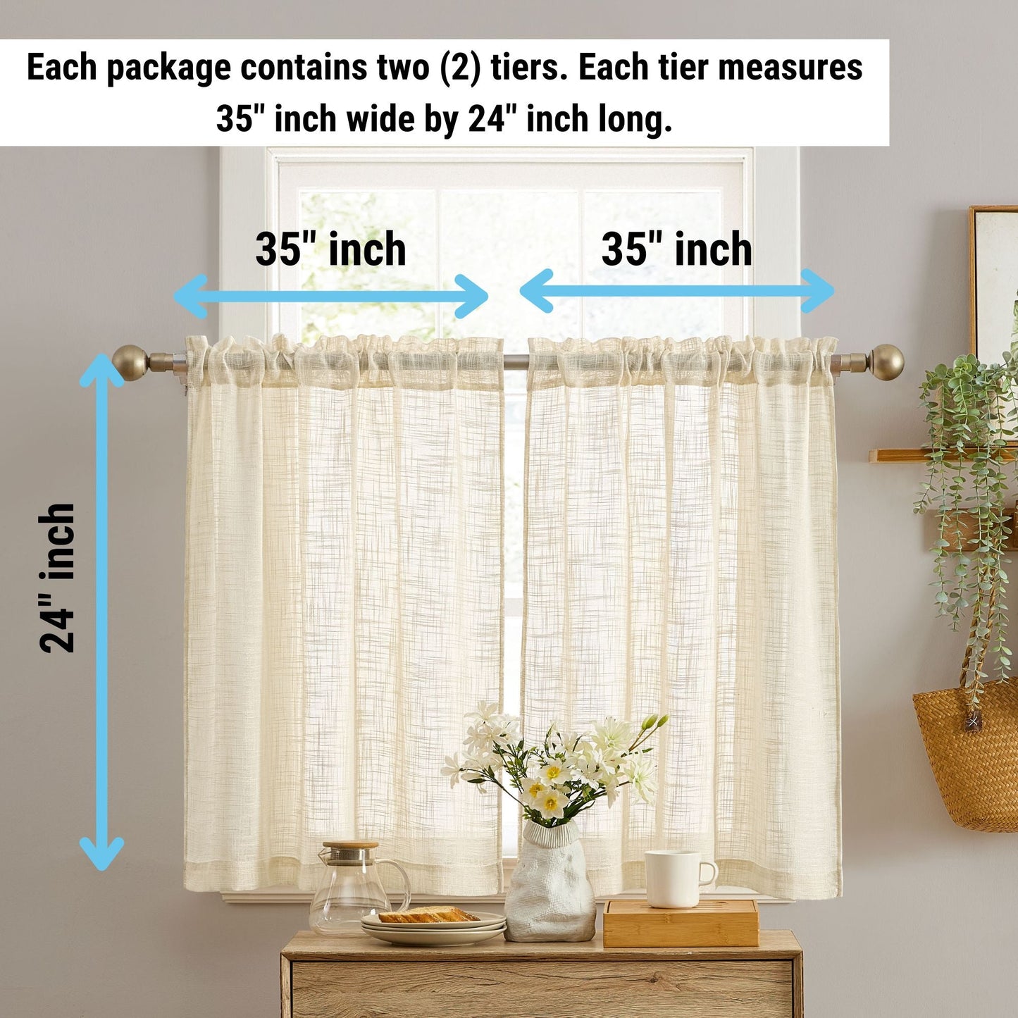 Linda Faux Linen Rod Pocket Cafe Tiers
