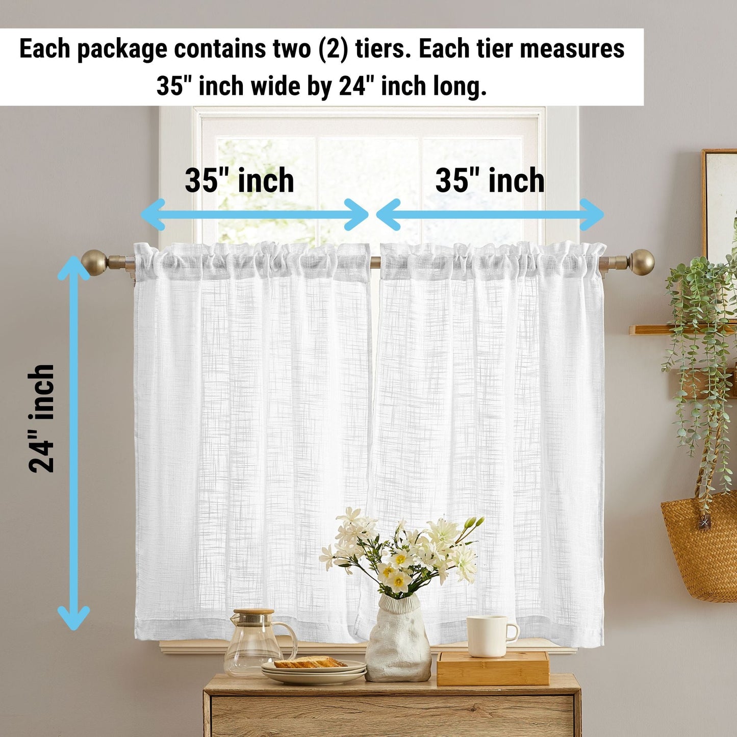 Linda Faux Linen Rod Pocket Cafe Tiers