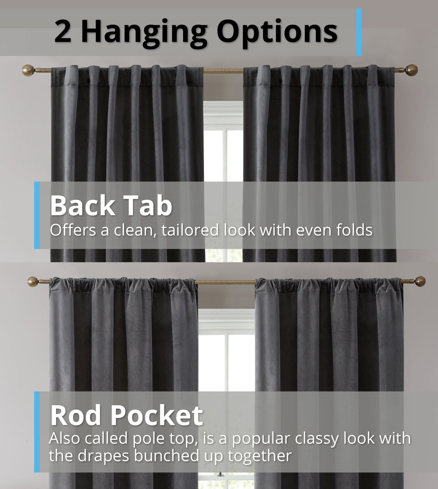 Lopez Velvet Back Tab Rod Pocket Room Darkening Curtain Panels