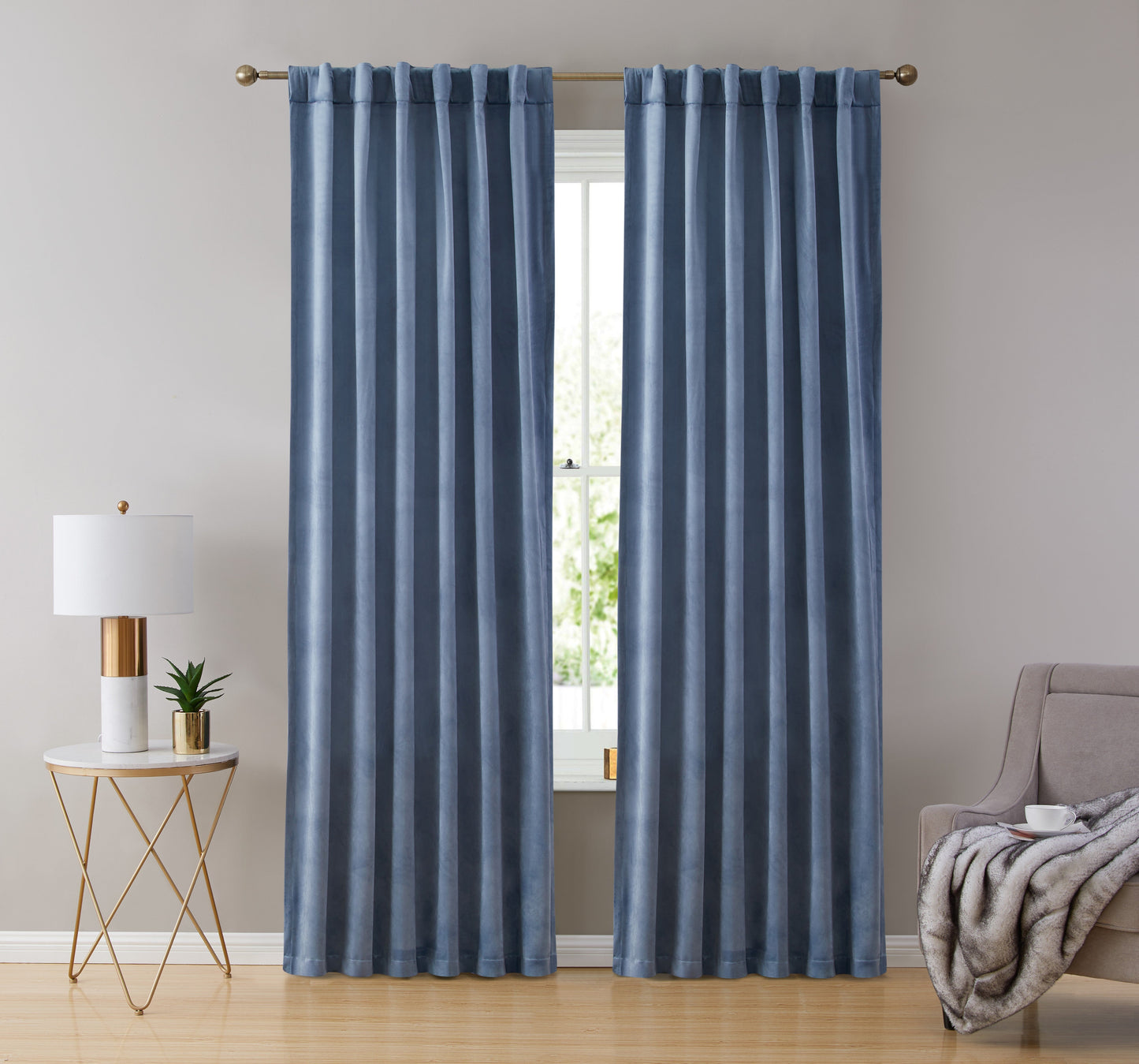 Lopez Velvet Back Tab Rod Pocket Room Darkening Curtain Panels