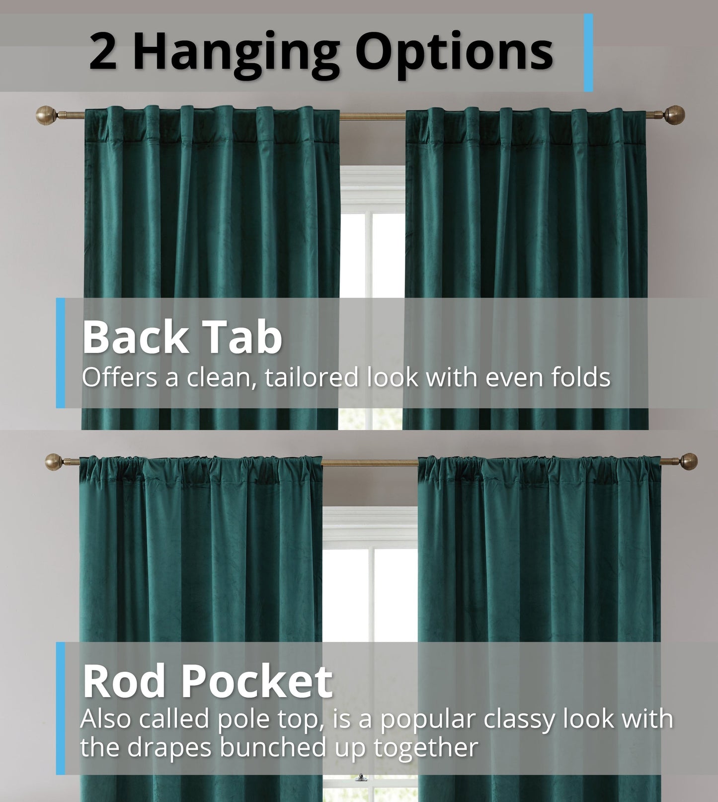 Lopez Velvet Back Tab Rod Pocket Room Darkening Curtain Panels