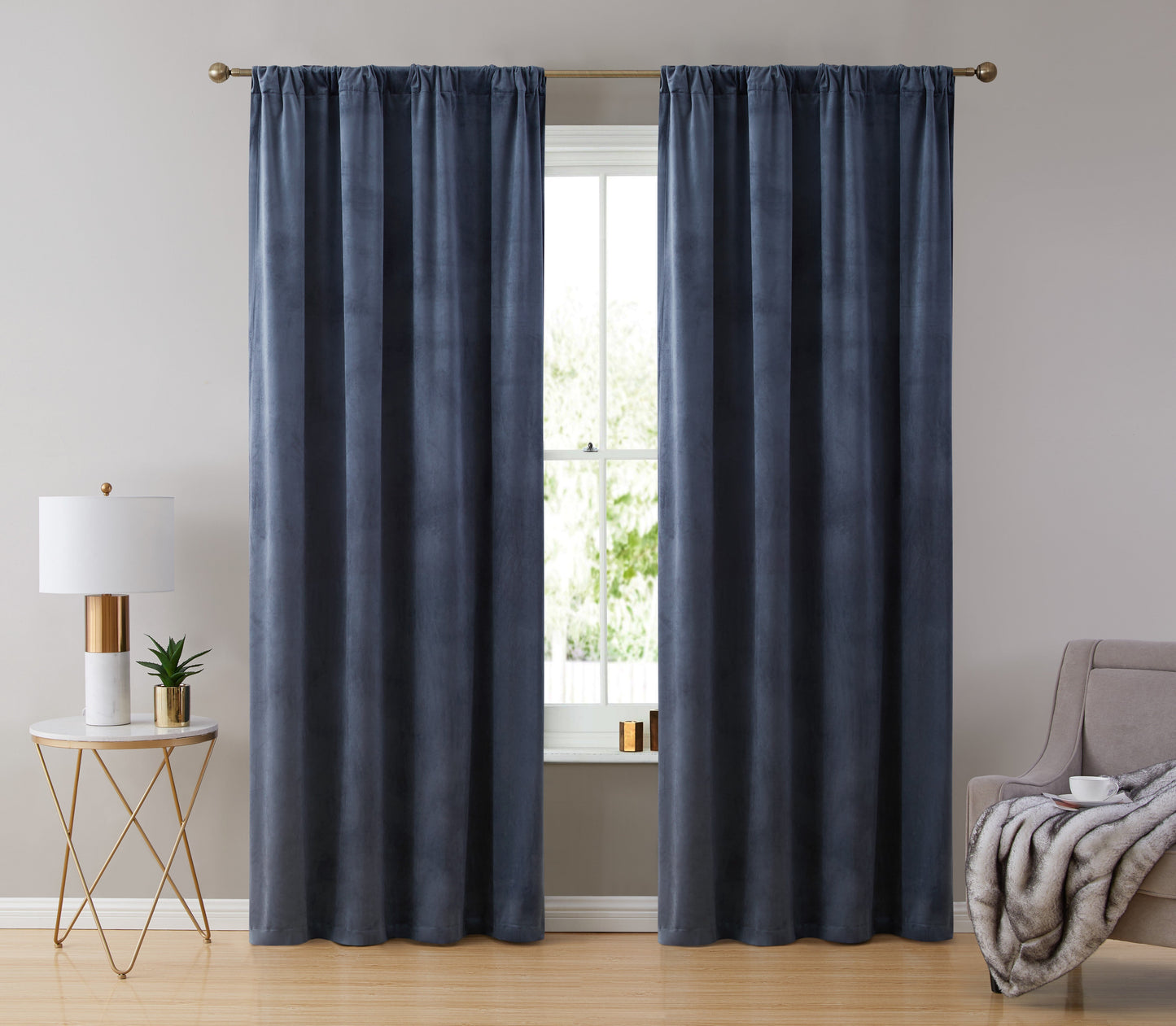 Lopez Velvet Back Tab Rod Pocket Room Darkening Curtain Panels