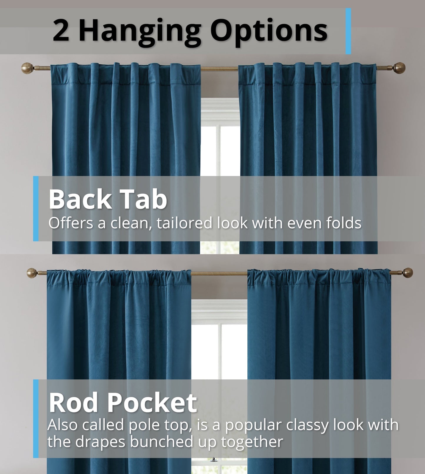 Lopez Velvet Back Tab Rod Pocket Room Darkening Curtain Panels