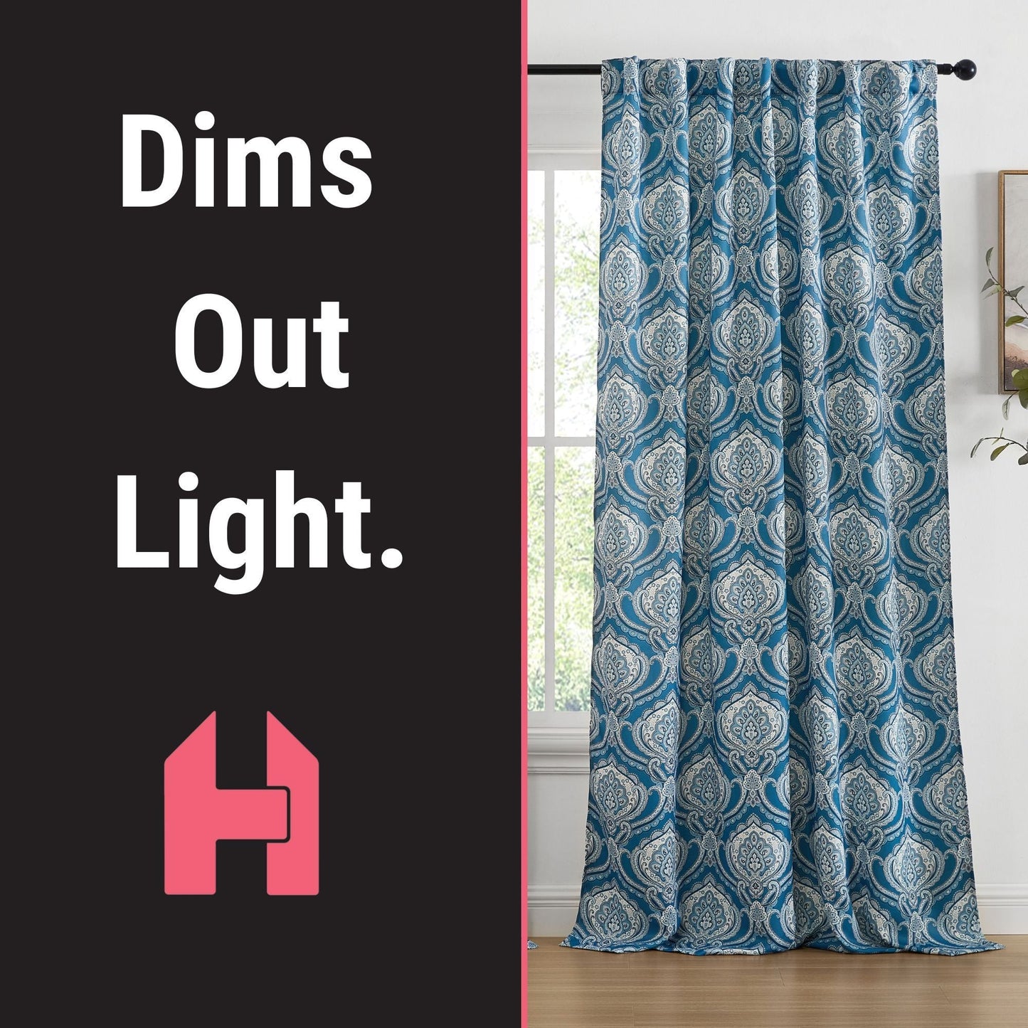 Messina Medallion Paisley Floral Damask Back Tab Rod Pocket Room Darkening Window Curtains - Pair