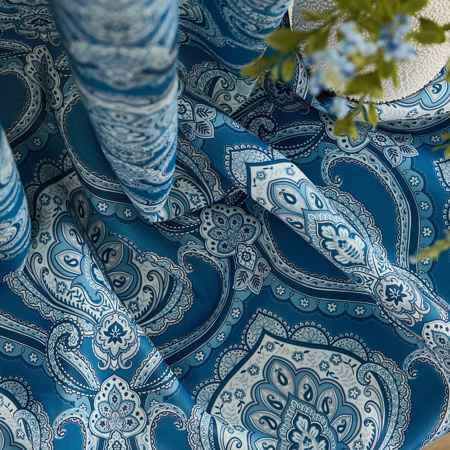 Messina Medallion Paisley Floral Damask Back Tab Rod Pocket Room Darkening Window Curtains - Pair
