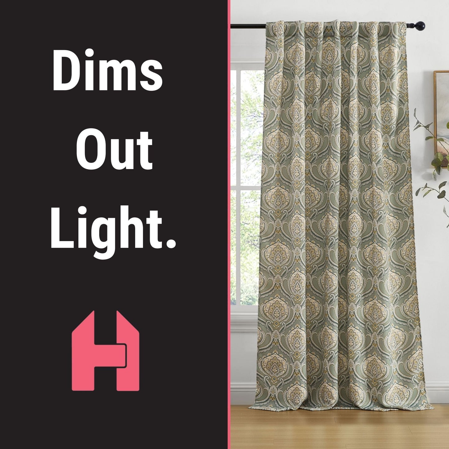 Messina Medallion Paisley Floral Damask Back Tab Rod Pocket Room Darkening Window Curtains - Pair
