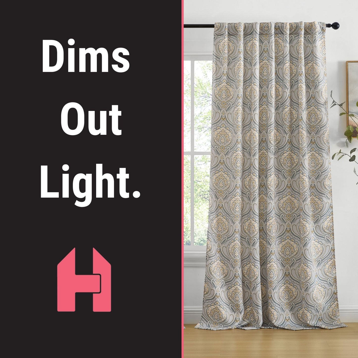 Messina Medallion Paisley Floral Damask Back Tab Rod Pocket Room Darkening Window Curtains - Pair