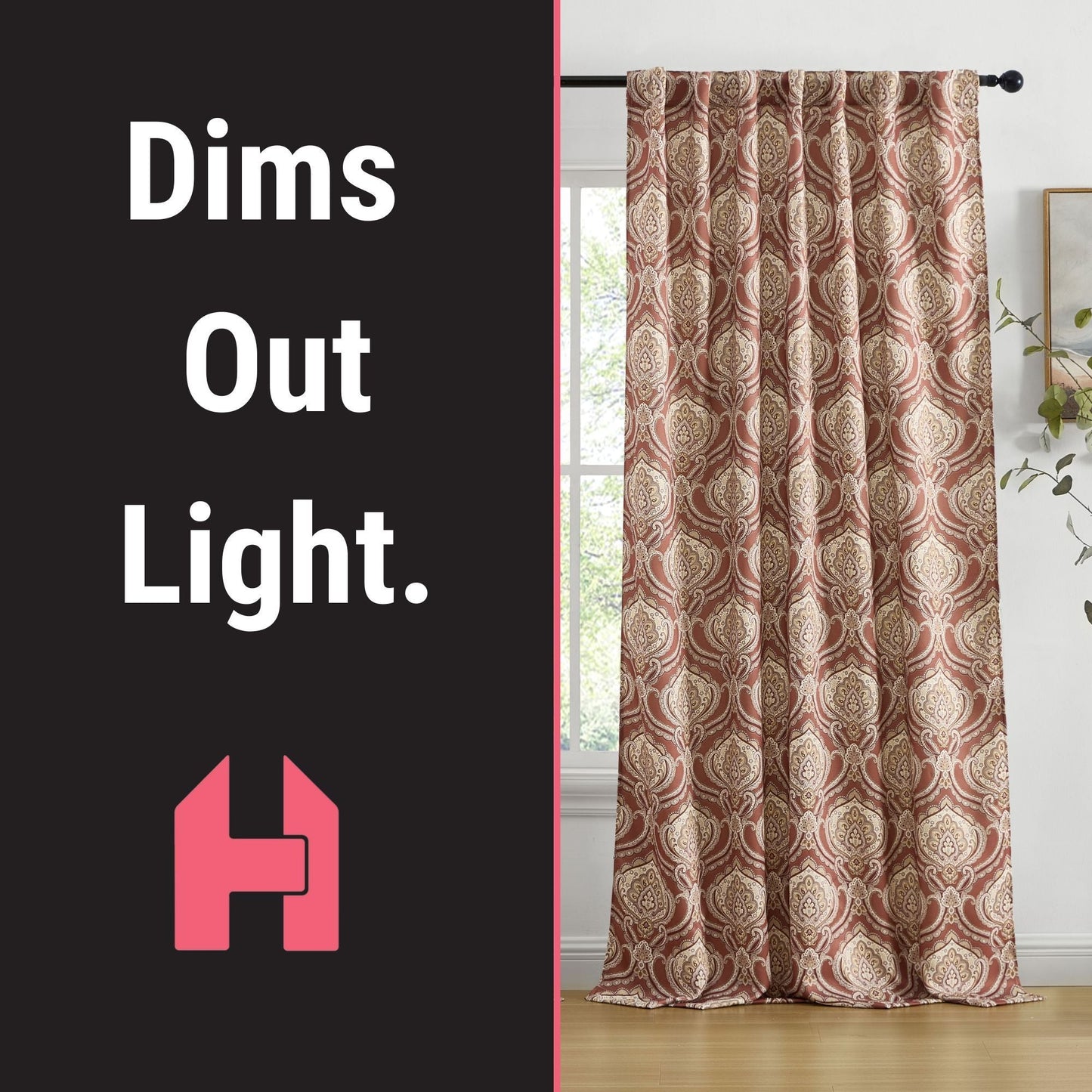 Messina Medallion Paisley Floral Damask Back Tab Rod Pocket Room Darkening Window Curtains - Pair