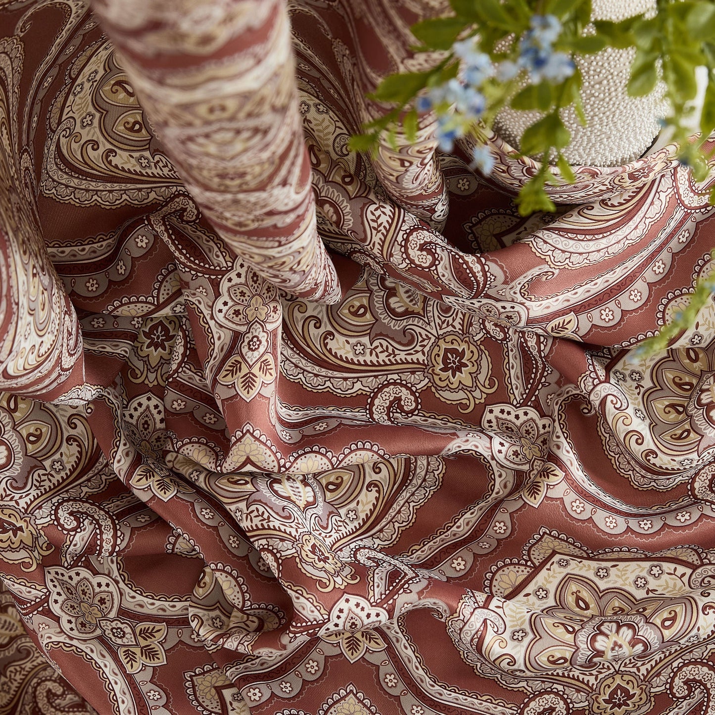 Messina Medallion Paisley Floral Damask Back Tab Rod Pocket Room Darkening Window Curtains - Pair